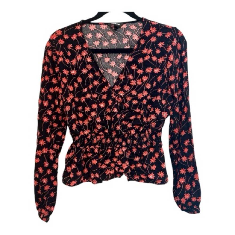 Express Black and Red Floral Blouse Size Small